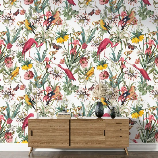 Papier peint motif XL - Fleurs Oiseaux