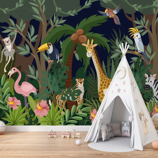 Papier peint panoramique Enfants - Animaux de la Jungle