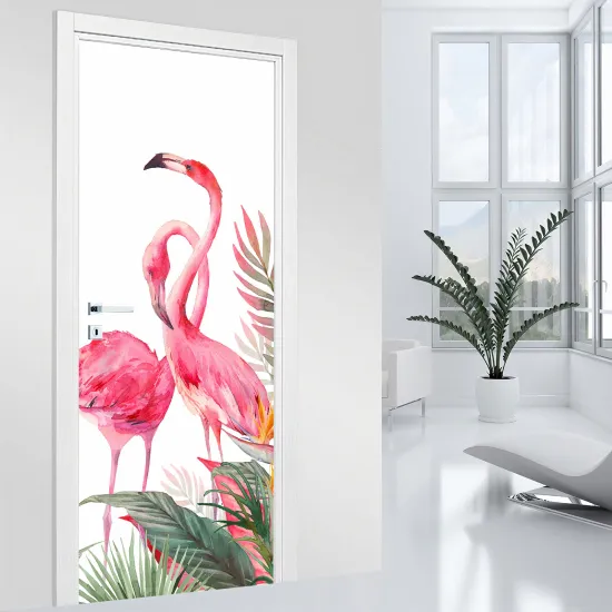 Stickers pour porte - Flamants roses