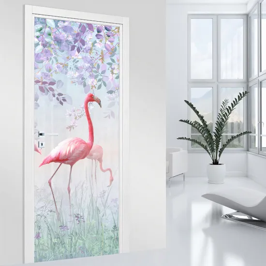 Stickers pour porte - Flamants roses