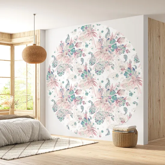 Papier peint rond / cercle - Motif floral - 054