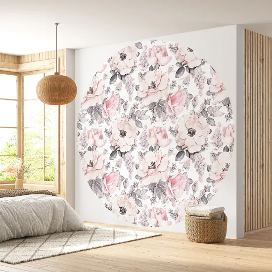 Papier peint rond / cercle - Motif floral - 058