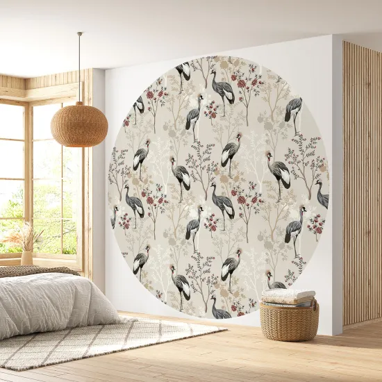 Papier peint rond / cercle - Fleurs Oiseaux - 386