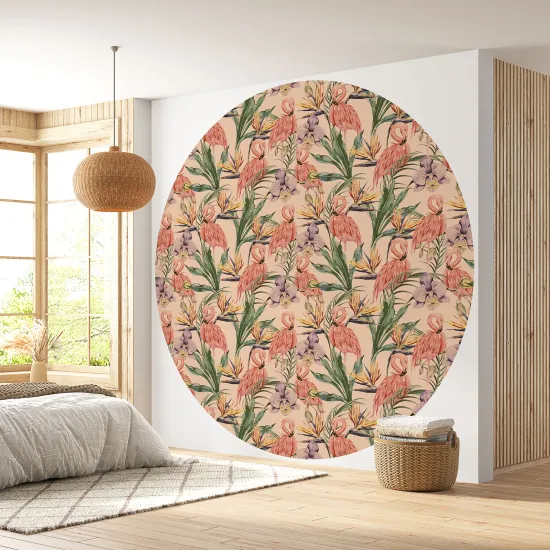 Papier peint rond / cercle - Flamants Roses - 454