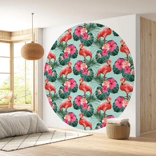 Papier peint rond / cercle - Motif Flamants Roses - 462