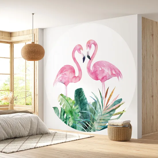 Papier peint rond / cercle - Flamants Roses