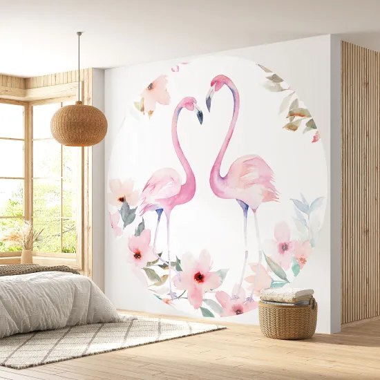 Papier peint rond / cercle - Flamants Roses