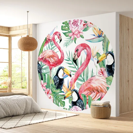 Papier peint rond / cercle - Flamants Roses