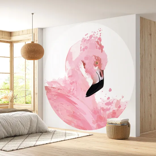 Papier peint rond / cercle - Flamant rose