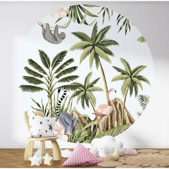 Papier peint rond / cercle Enfants - Jungle Animaux - 1006