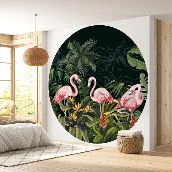 Papier peint rond / cercle - Flamants Roses