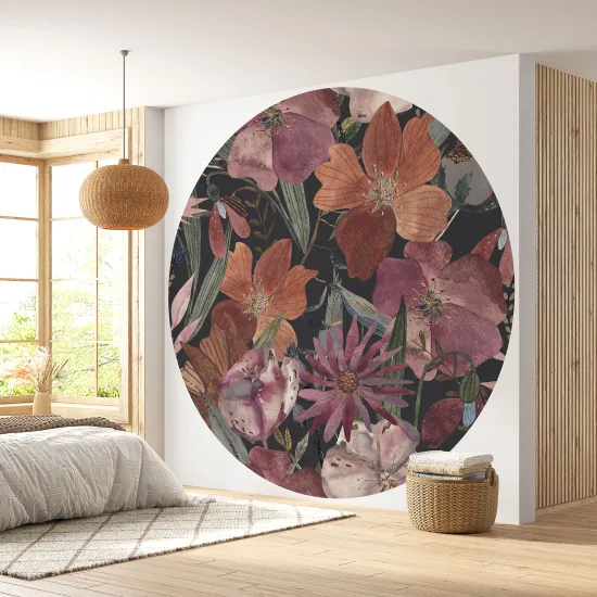 Papier peint rond / cercle - Motif floral