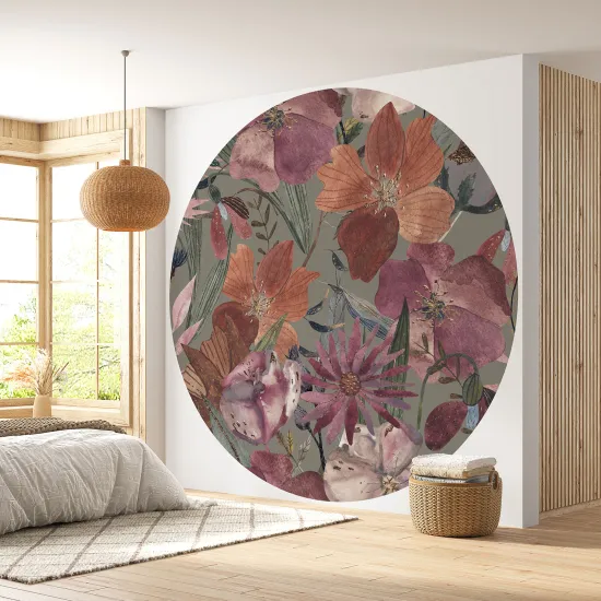 Papier peint rond / cercle - Motif floral 