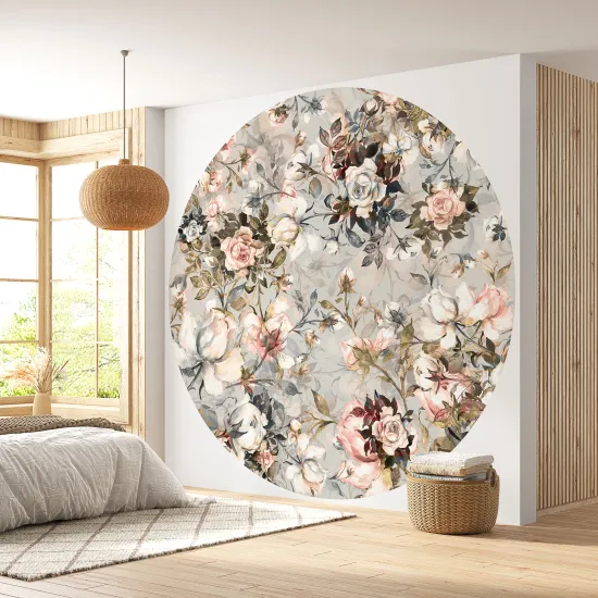 Papier peint rond / cercle - Motif floral