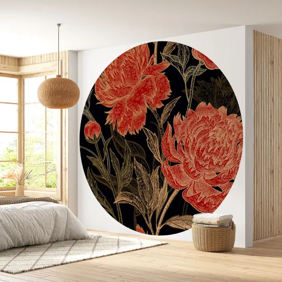 Papier peint rond / cercle - Motif floral