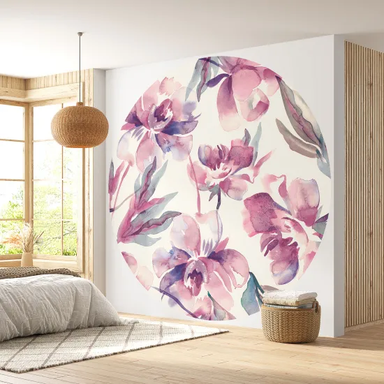 Papier peint rond / cercle - Motif floral