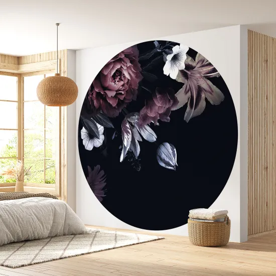 Papier peint rond / cercle - Motif floral