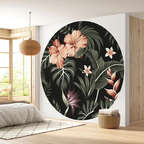 Papier peint rond / cercle - Motif floral