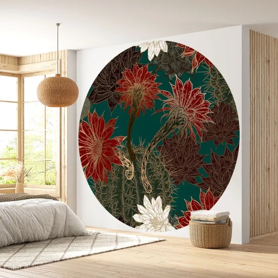 Papier peint rond / cercle - Motif floral