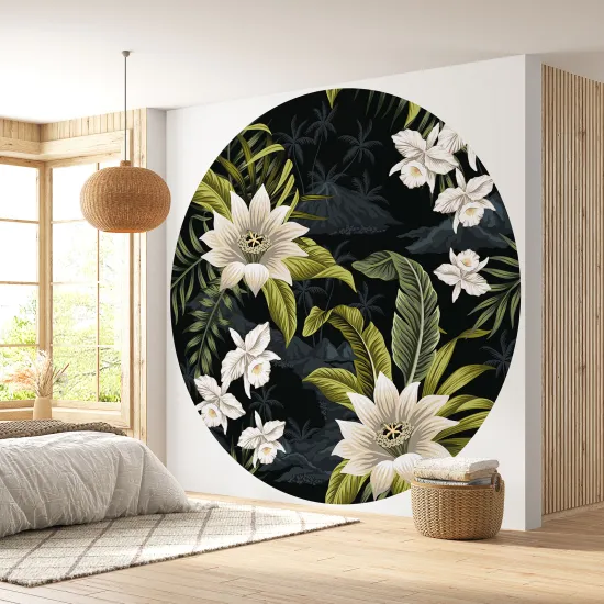 Papier peint rond / cercle - Motif floral