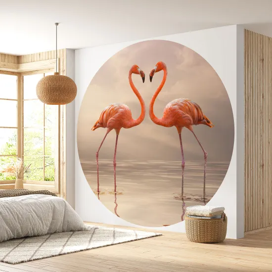 Papier peint rond / cercle - Flamants Roses