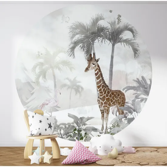 Papier peint rond / cercle Enfants - Girafe