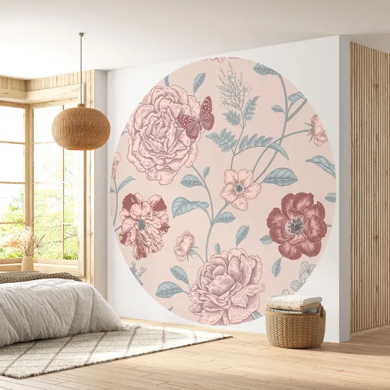 Papier peint rond / cercle - Motif floral