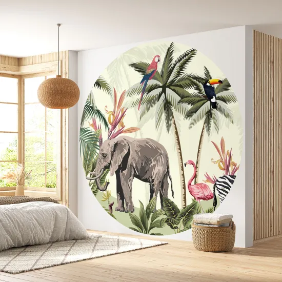 Papier peint rond / cercle - Jungle Animaux