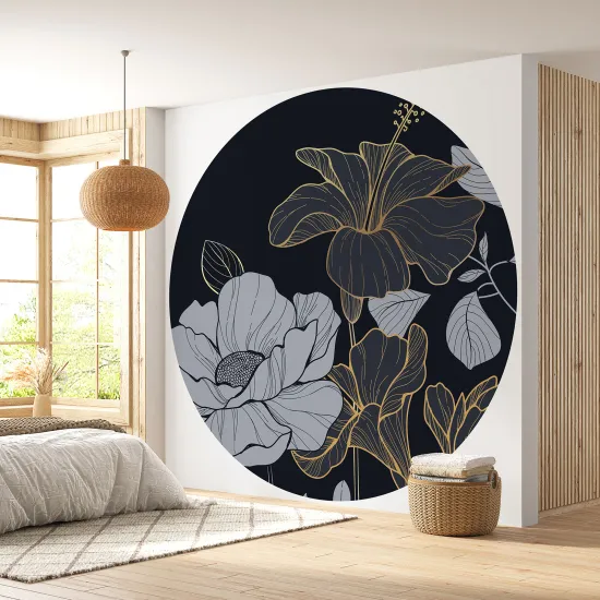 Papier peint rond / cercle - Motif floral