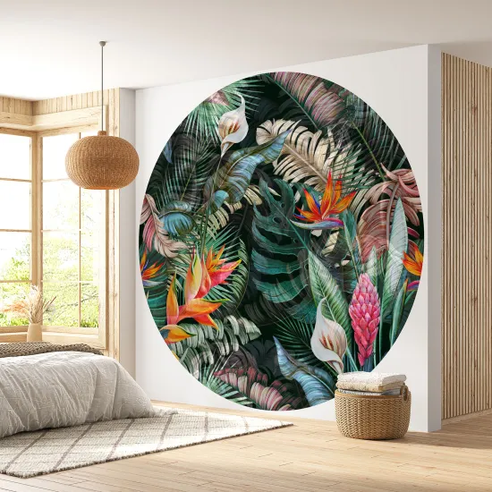 Papier peint rond / cercle - Motif tropical