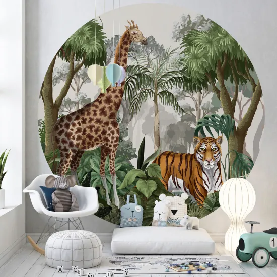 Papier peint rond / cercle Enfants - Jungle Animaux