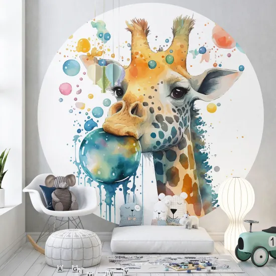 Papier peint rond / cercle Enfants - Girafe - 1338