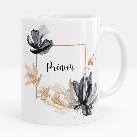 Mug - Tasse personnalisée - Fleurs noir doré