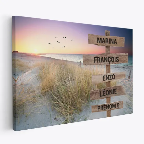 Tableau toile personnalisé avec prénoms - Plage