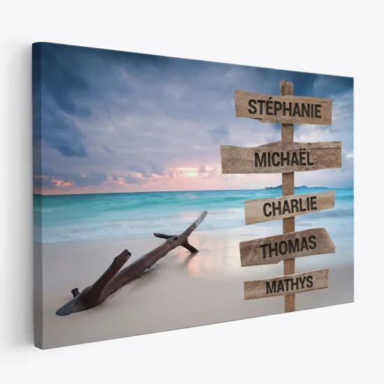 Tableau toile personnalisé avec prénoms - Plage mer