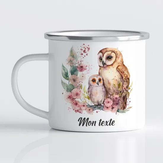 Tasse - Mug Émaillé Enfants - Hibou Floral