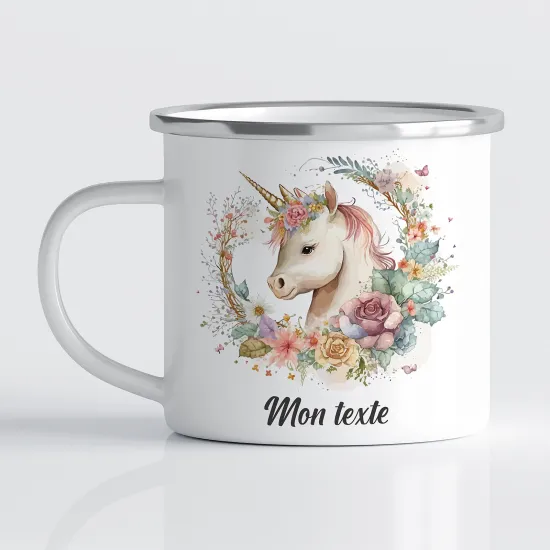 Tasse - Mug Émaillé Enfants - Licorne Floral