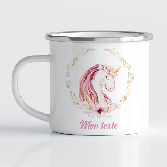 Tasse - Mug Émaillé Enfants - Licorne Floral