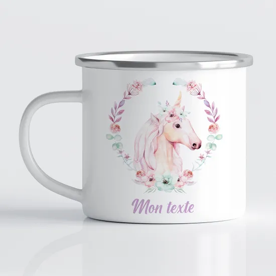 Tasse - Mug Émaillé Enfants - Licorne Floral