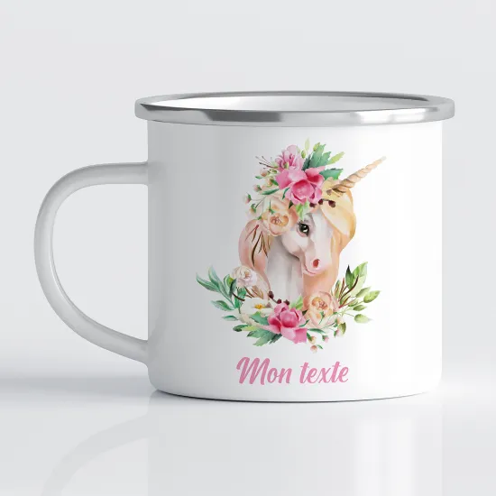 Tasse - Mug Émaillé Enfants - Licorne fleur