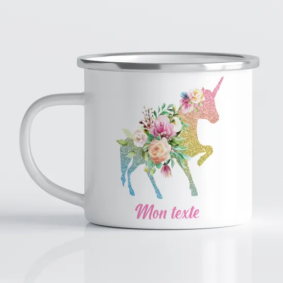 Tasse - Mug Émaillé Enfants - Licorne fleur