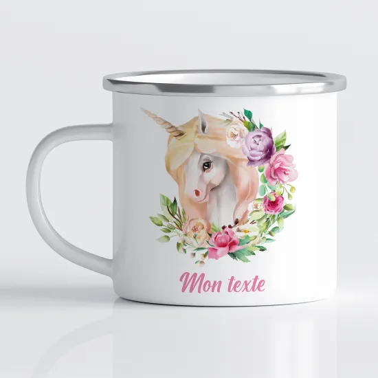 Tasse - Mug Émaillé Enfants - Licorne fleur