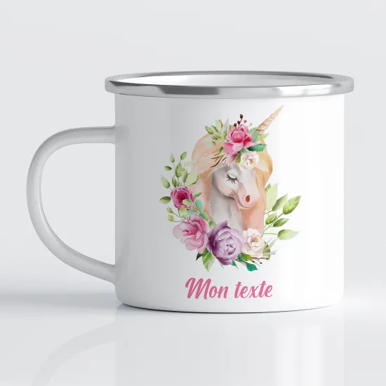 Tasse - Mug Émaillé Enfants - Licorne fleurs