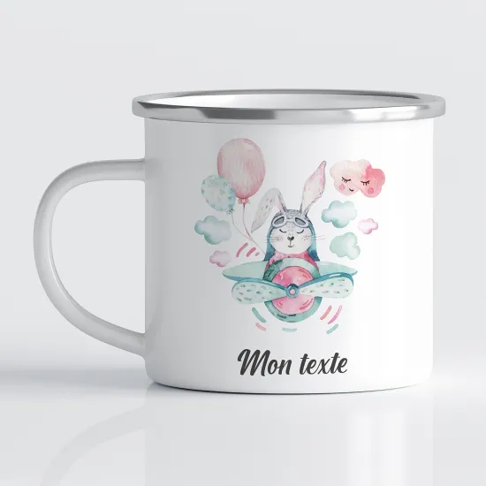 Tasse - Mug Émaillé Enfants - Lapin Avion