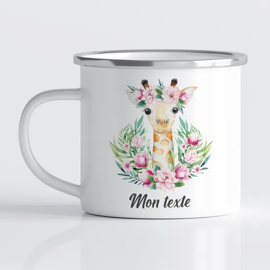 Tasse - Mug Émaillé Enfants - Girafe Fleurs