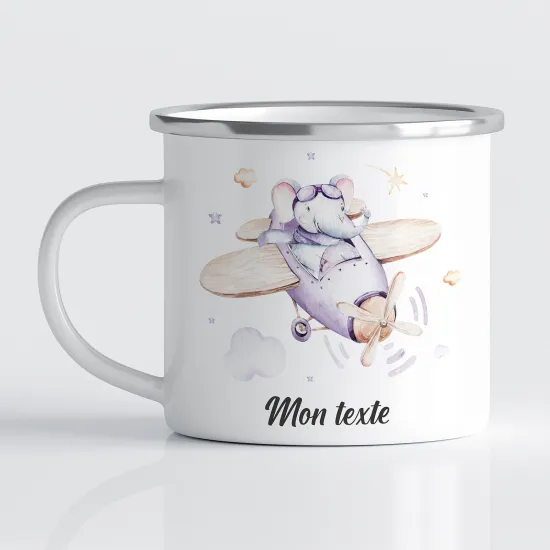 Tasse - Mug Émaillé Enfants - Éléphant Avion