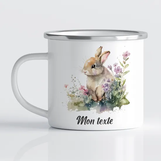 Tasse - Mug Émaillé Enfants - Lapin Fleurs