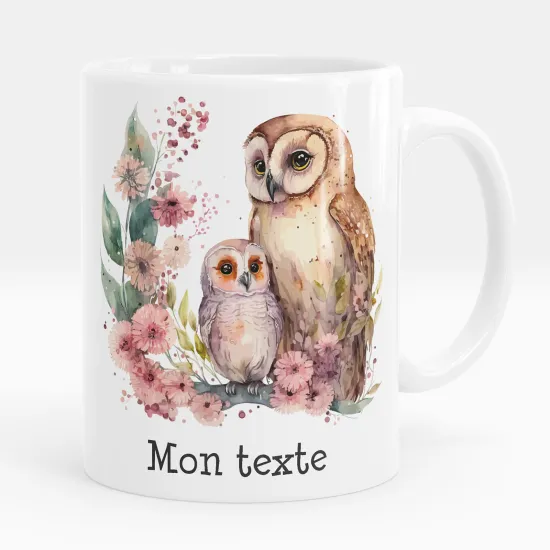 Mug - Tasse personnalisée - Hiboux fleurs