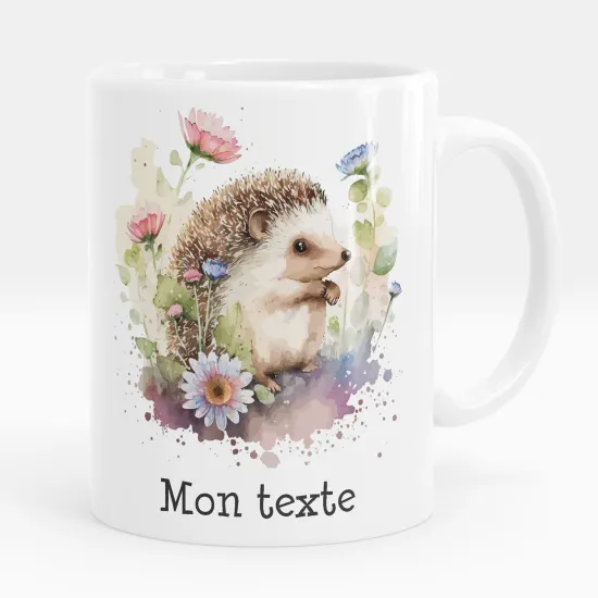 Mug - Tasse personnalisée - Hérisson fleurs