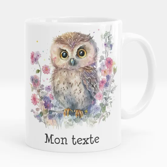 Mug - Tasse personnalisée - Hibou fleurs